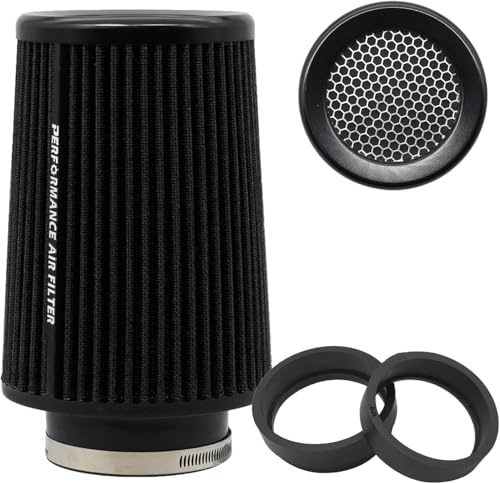 Filtro aria conico universale 76 mm, 89 mm, 101 mm, ad alte prestazioni, ingresso aria, cono rotondo, filtro aria detergente per auto da corsa, sport, 3 misure in 1 (nero-grigio)