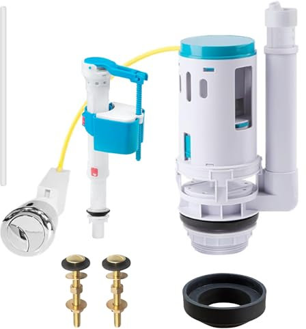 MRUVTC Toilet Flush System Replacement, Dual Flush and Fill Toilet Cistern Kit with Universal Ldual Flush Cistern Valve, Adjustable Height Cistern Flush Replacement for 2 Outlet