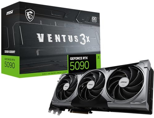 MSI GeForce RTX 5090 32G VENTUS 3X OC Graphics Card - RTX 5090 GPU, 32GB GDDR7 (28Gbps/512-bit), PCIe 5.0 - Triple Fan Design (3 x TORX FAN 5.0) - HDMI 2.1b, DisplayPort 2.1b