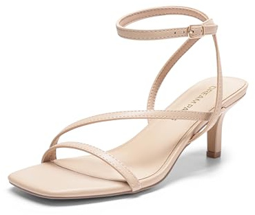 DREAM PAIRS Women's Low Kitten Heels Strappy Open Square Toe Ankle Strap Sexy Fashion Comfort Dress Shoes Party Heeled Sandals,Size 8,Nude,DWUMHS2561
