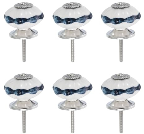Sourcing Map 6 Pcs Blue Ink Ceramic Pull Knobs, Round Cabinet Knobs, 40mm x 40mm x 65mm, Kitchen Cabinet, Door & Drawer, Wardrobe, Cupboard