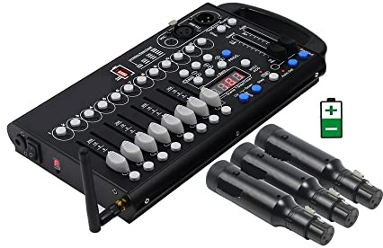 DJ Controller Mini Wireless Controller 192 Channels Battery Controller Rechargeable Wireless DMX512 Receiver Transmitter Wireless System for Dj Lights Par Lights Moving(1 C 3R)