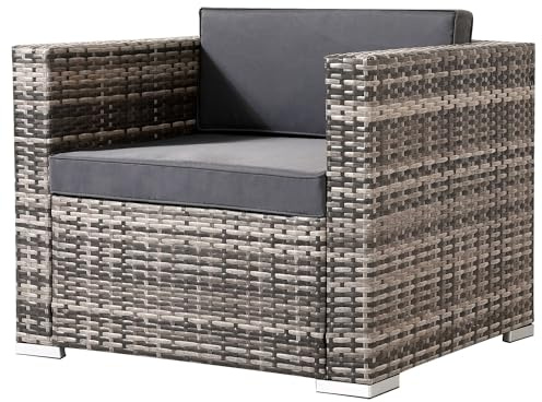 Arebos Poly-Rattan Gartenlounge Sessel | Inkl. Sitz- und Rückenkissen | Schwarz | Wetterbeständiger Garten-Sessel | 85 x 75 x 34 cm