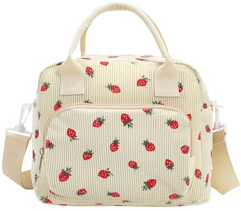 Yikki Insulated Lunch Bag for Women, Large Lunch Bags for Women for Work, Girls Lunch Bag, Strawberry Leakproof Cool Bag, Thermal Cooler Bag with Removable Strap for School Work Picnic