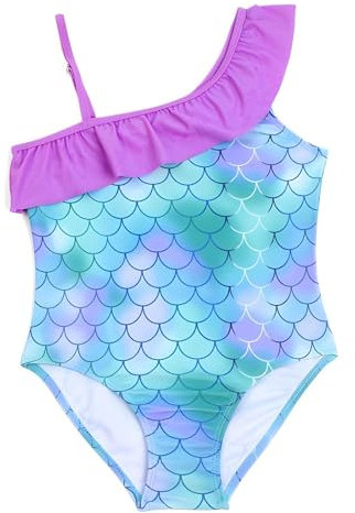 Queue de Sirene Enfant Robe Maillot Une pièce pour, hawaïen d'été à Volants à Une épaule pour Enfants Aquagym