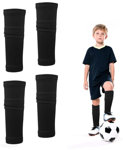 2 Paar Schienbeinschoner Halter Kinder, Schienbeinschonerhalter Fußball mit Einstecktasche, Anti-Rutsch Stutzenhalter Fußball Socken für Kinder Anfänger (Schwarz)