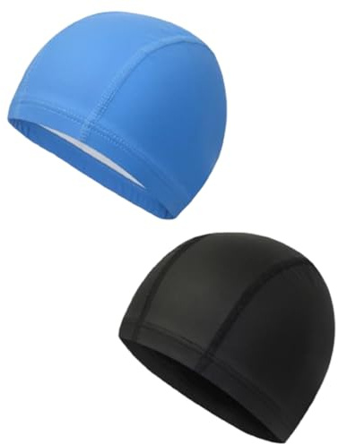 JchEnye 2 bonnets de bain étanches avec fonction de protection des oreilles. Ce sont des bonnets de bain doux revêtus de PU,et applicables que ce soit pour les cheveux longs ou les cheveux courts.