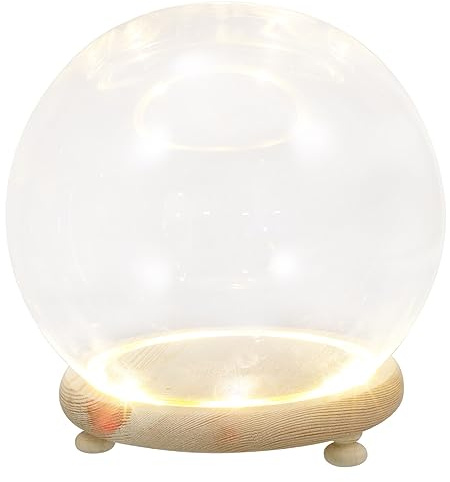 Garneck Preserved Flower Glass Dome Wood Base 18cm Luminous Glass Cover Dustproof Micro Landscape Ornament for Home and Car Interior Decoration