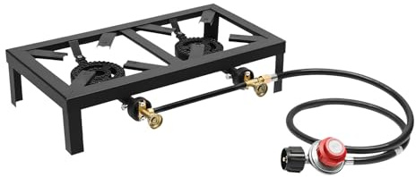 Camping Stove Camping Double Burner Stove Portable Gas Cooker 2 Burner 8000W Commercial Hob With 3.9Ft Regulator Hose For Outdoor Camp Picnics Hiking Barbecues Rvs,18.90 * 9.84 * 4.53In