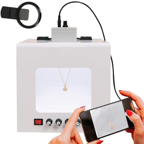 22/30 cm Foto-Lichtbox, Fotografie-Lichtzelt-Set mit 3000–5500 K einstellbarem Licht und Sternfiltern, unterstützt das Aufhängen oder Platzieren von Schmuck, für die Produktfotografie,22cm
