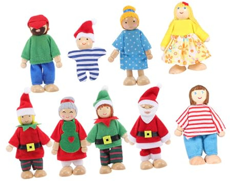 Hemobllo 9 Stück Familienhandpuppen Aus Holz Für Kinder Mit Biegsamen Armen Und Beinen Glatte Oberfläche Weihnachts Und Spielpuppen Für Kleinkinder Und Kreatives Puppentheater
