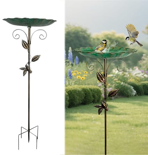 CHANXIUZAI Garten-Vogeltränke, Stehendes Metallvogelbad mit Blumendesign, Dekorative Gartendeko für Wildvögel