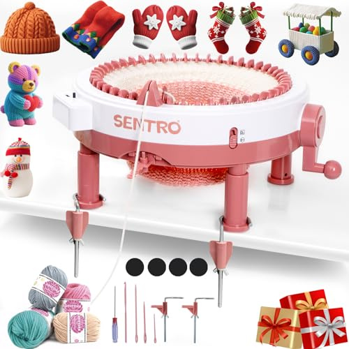 SENTRO Macchina per Maglieria 48 Aghi con Morsetto & Contatore – Modalità Tubo/Pannello, 4 Livelli di Densità Filato – Telaio Circolare Fai da Te per Cappelli, Sciarpe, Coperte