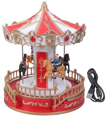 SELVFZ Caja de música giratoria con iluminación LED, carruseles de Navidad, adorno decorativo con melodías para reuniones familiares, carruseles giratorios que funcionan con USB/pilas