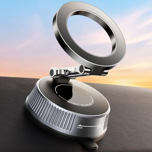 EOIWUY Soporte Magnetico Movil Coche con Vacío Ventosa de Gel Nano Mejorado, Ajustable 360° & Plegable Suporte Telemovel Carro para MagSafe, Incluye Anillo Metálico, Monturas para Teléfonos Móviles