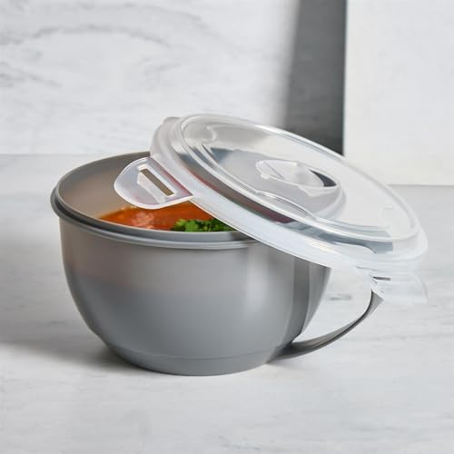 OHS Microwavable Containers with Vented Lids Leak Proof Plastic Soup Bowls with Handles for Stews Salads Meal Prep BPA Free Dishwasher Safe Microwavable Bowls, Grey