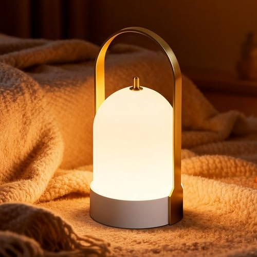 Tubicen Portable Table Lamp Waterproof Shower Lamp Rechargeable Outdoor Cordless Lamps Battery Operated Desk Lamp 4-Way Touch Dimmable for Bedroom Kitchen Home Patio Garden Camping Balcony Brass White