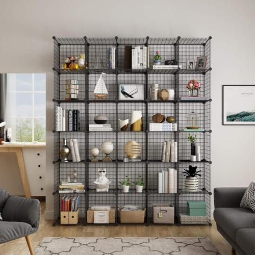 Metal Grid 14x14 Wire Cube Storage - 30 - Cube Modular Shelving Unit, Stackable Bookcase for Office, Bedroom & Living Room