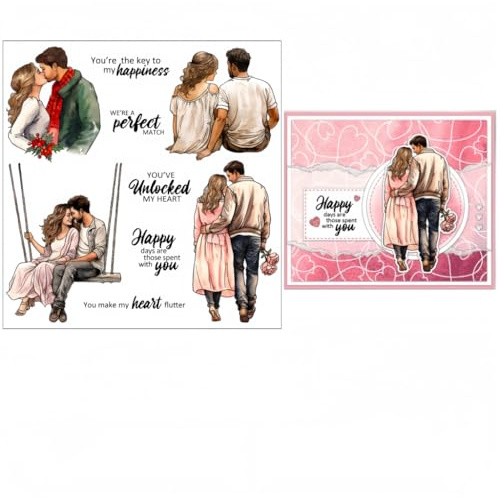 Sredwtk Paare Clear Stamps Für DIY Scrapbooking Valentinstag Silikonstempel Transparente Stempel Siegel Für Kartenherstellung Tagebuch Fotoalbum Geburtstag Hochzeit weihnachten