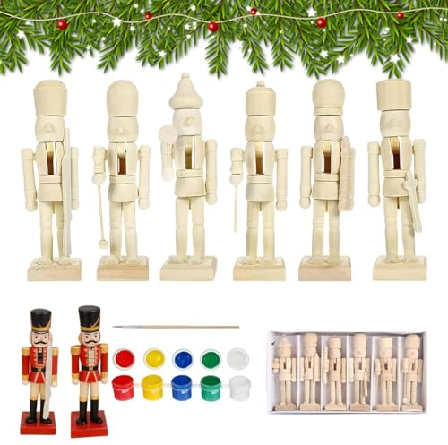 Schiaccianoci di Natale, kit di artigianato in legno con vernice, decorazioni natalizie fai da te soldato schiaccianoci per bambini, famiglia, casa, ufficio, scuola, fattoria, bomboniere, progetti