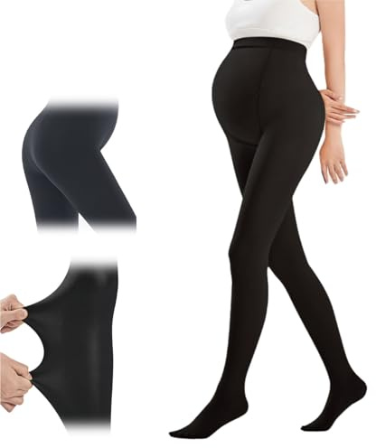 Gravidleggings - Genomskinliga fleecefodrade strumpbyxor, Stretchiga komfortleggings för gravida kvinnor, Varma vinterstrumpbyxor för gravida(Black,300g)