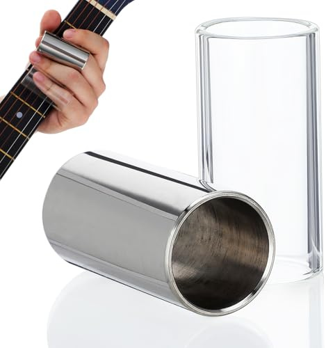 Ciieeo 2pcs Guitar Slide Medium Bottleneck Glass Slide and Stainless Steel for Acoustic Electric Guitar Accessories