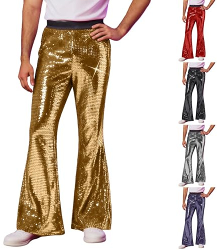 Glitzer Hose Herren Metallic Glänzende Disco-Hose 70er/80er Jahre Party Rave-Hose Slim Fit Biker Hose Nachtclubhose Skinny Night Club Party Heißprägen Leichte Stoffe Straight Leg Hose Mit Taschen