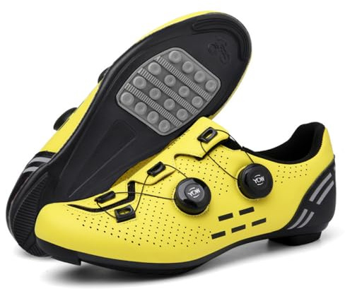 Cykelskor för män kvinnor – lätta inomhus/utomhus cykelskor med gummisula, halkfria och andningsbara mountainbike-sneakers med roterande snören, gUL, 37.5 EU