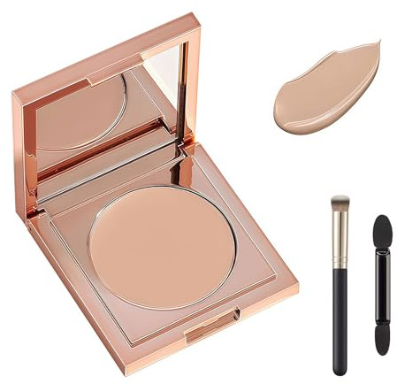 LuminaVerde Corrector Ocultar Círculos Oscuros, Corrector de Color CC con Brocha, Lápiz Hidratante e Iluminador para Círculos Oscuros (Melocotón Claro-Medio)