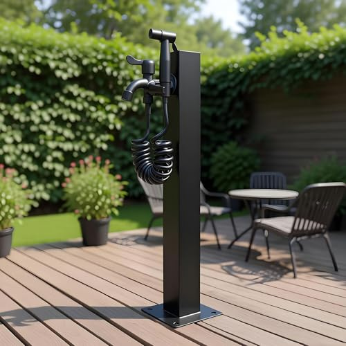 Fontaine de Jardin,Colonne d'eau de Jardin avec Robinets à Double Sortie, en Acier Inoxydable avec Robinet –Fontaine d'arrosage extérieure,borne d'arrosage Verticale antigel pour Jardins et terrasse