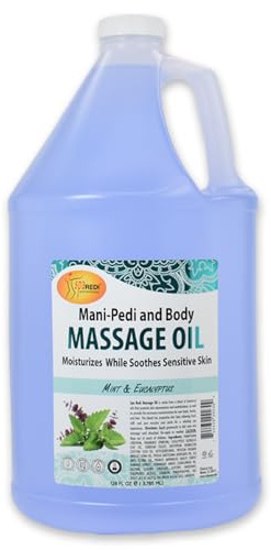 SPA REDI - Massage Oil, Mint Eucalyptus, 128 Oz - Professional Pedicure, Manicure, Body Massage Therapy, Made with Almond Oil, Cotton Seed Oil, Sunflower Oil, Avocado Oil, Essential Oils, Vitamin E