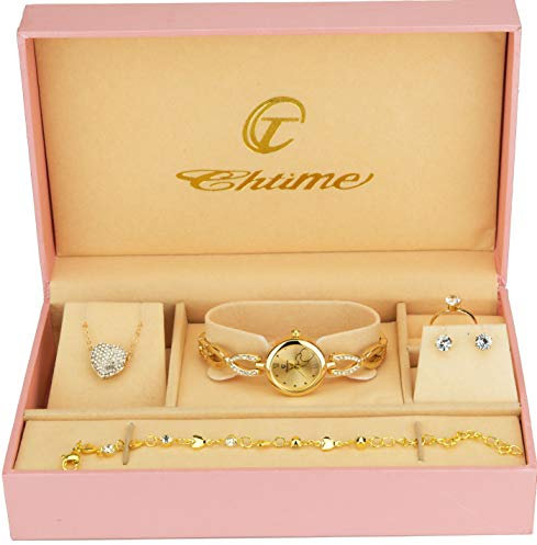 Coffret Cadeau Montre Femme - Parure de Bijoux- Collier-Bague- Boucles d'oreilles - Bracelet