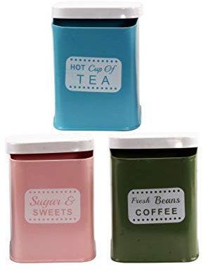 Marrakesch Orient & Mediterran Interior MAADES 3er SET Vintage Vorratsdosen Shetland aus Metall 13cm gross | Retro Behälter Dose zur Aufbewahrung von Kaffee Tee Zucker in der Küche