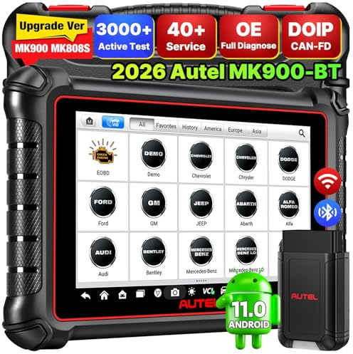 Autel MaxiCOM MK900BT Diagnosegerät Auto, 2026 MK900-BT Bidirektionales Scanner, 8 Zoll bis MK900 MX900 MK808S MK808BT PRO MX808S, 40+ Dienste, 3000+ Aktive Tests, DOIP CANFD, All Systeme, OS 11