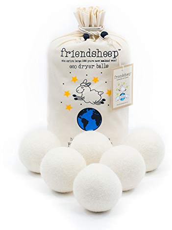 Friendsheep ull-torkarbulor, 6 stycken, XL, organisk, återanvändbar, utan djurförsök, rättvis märke, inget ludd, sköljmedel, vit – creamy white