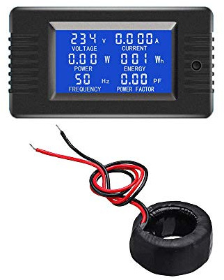 DollaTek Coil CT Transformador Cerrado 100A AC Pantalla Digital Monitor de energía Medidor de voltímetro Amperímetro Frecuencia Corriente Medidor de Factor de Voltaje