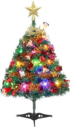 24/60cm Tabletop Xmas Tree, Artificial Mini Christmas Pine Tree with LED String Lights & Ornaments (Xmas Tree)