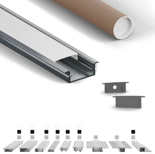 Tivendis EB LED Einbauprofil 2 m Silber, milchige Abdeckung 1er-Set