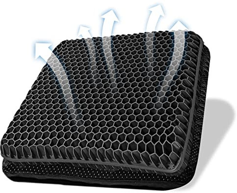 Gel Seat Cushion, Double Thick Breathable Seat Cushion Cool Gel Cushion Honeycomb Design,Breathable Lumbar Cushion With Non-Slip,Pressure Pain relief Gel Cushion For Home Office Chair Car Wheelchair