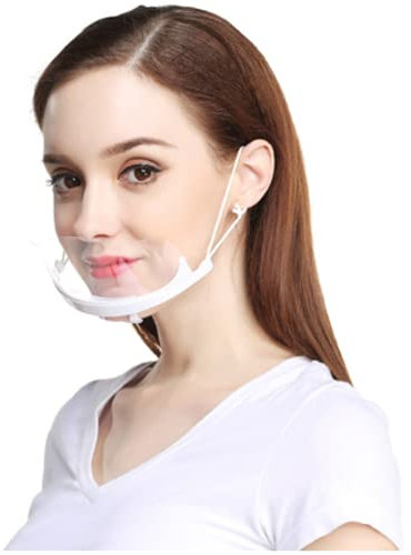 Mouth Shield, Face Shield, Clear Anti-Fog, Adjustable Elastic Strap. PVC Plastic Face Visor, Transparent Waiter Chef Visor with White Chin Support (10 pieces)