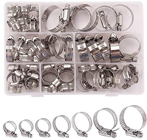 Kinstecks ​​60PCS Collier de serrage Collier de tuyau de carburant réglable en acier inoxydable 7 tailles Collier de serrage à vis sans fin pour applications de plomberie, automobile et mécanique