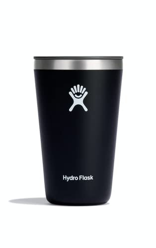 Hydro Flask - All Around Tumbler 355 ml (12 oz) with Closable Spill Proof Press-In Lid - Stainless Steel Double Wall Vacuum Insulated Travel Mug - Hot and Cold Drinks - BPA-Free Cup - Black