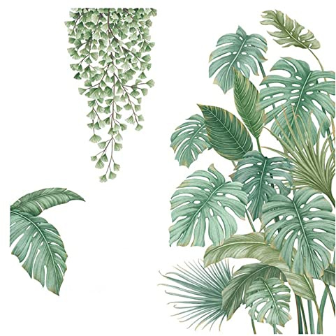 Autocollant Mural Plante Verte, Tropical Palmier, Stickers Feuillage, Convient pour Chambre à Coucher, Salon, Etc