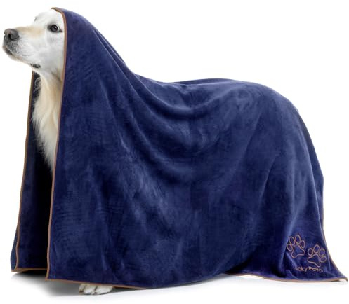 Lucky Paws® Serviette Chien Super Absorbante – Serviette pour Chien Géant 140x100cm, Microfibre Ultra Douce, Séchage Rapide, Serviettes Artisanales de Qualité pour Chiens (Lot de 1 Géant, Bleu marine)