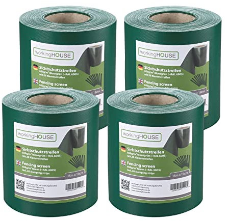 workingHOUSE 4 x Telo Frangivista in PVC per Rete a Doppia Sbarra - 650g/m² 35m x 19cm - Schermo per la Privacy della Recinzione, Foglio di Recinzione, Recinzione da Giardino