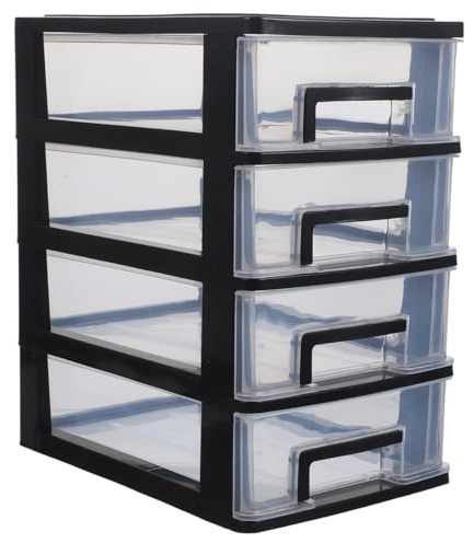 FAVOMOTO Kunststoff Schubladenregal Mit Praktischer Organizer Für Büro Und Wohnraum Leichter Und Tragbarer Aufbewahrungsschrank Schwarz Und Transparent
