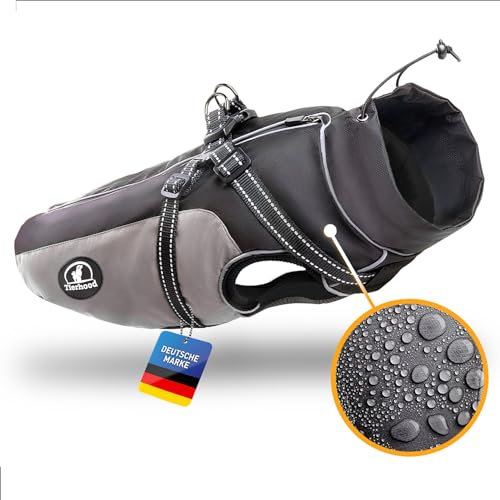 Tierhood Regenmantel Hund - Hunderegenmantel wasserdicht- Reflektierende Regenjacke Hund - Hundemantel inkl. Geschirr Wasserdicht