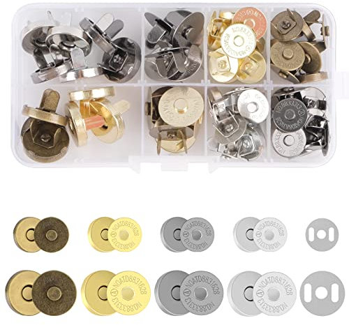 PEAKTOP 32St Magnetverschluss Taschen, Magnetknöpfe Ohne Nähen, Magnetische Druckknöpfe zum Annähen, Metall Magnetknopf Knöpfe für Handtaschen Geldtasche Rucksack Kleidung Handwerk 14mm und 18mm