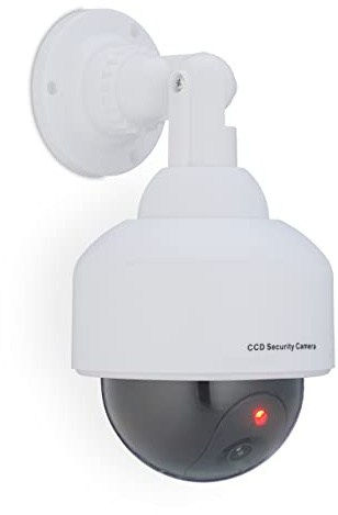Relaxdays 4 x Kamera Dummy, blinkendes LED-Licht, innen & außen, Einbrecher Abschreckung, Überwachungskamera Attrappe, weiß
