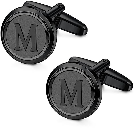 Morfetto Boutons de Manchette Noirs Initiaux pour Hommes en Cuivre Personnalisés - Lettre Cadeau pour Marié, Mari, Père, Petit Ami M